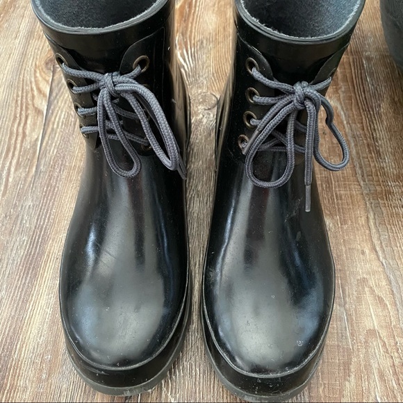 Short Black Lace-Up Women’s Rain Boots - Picture 4 of 5